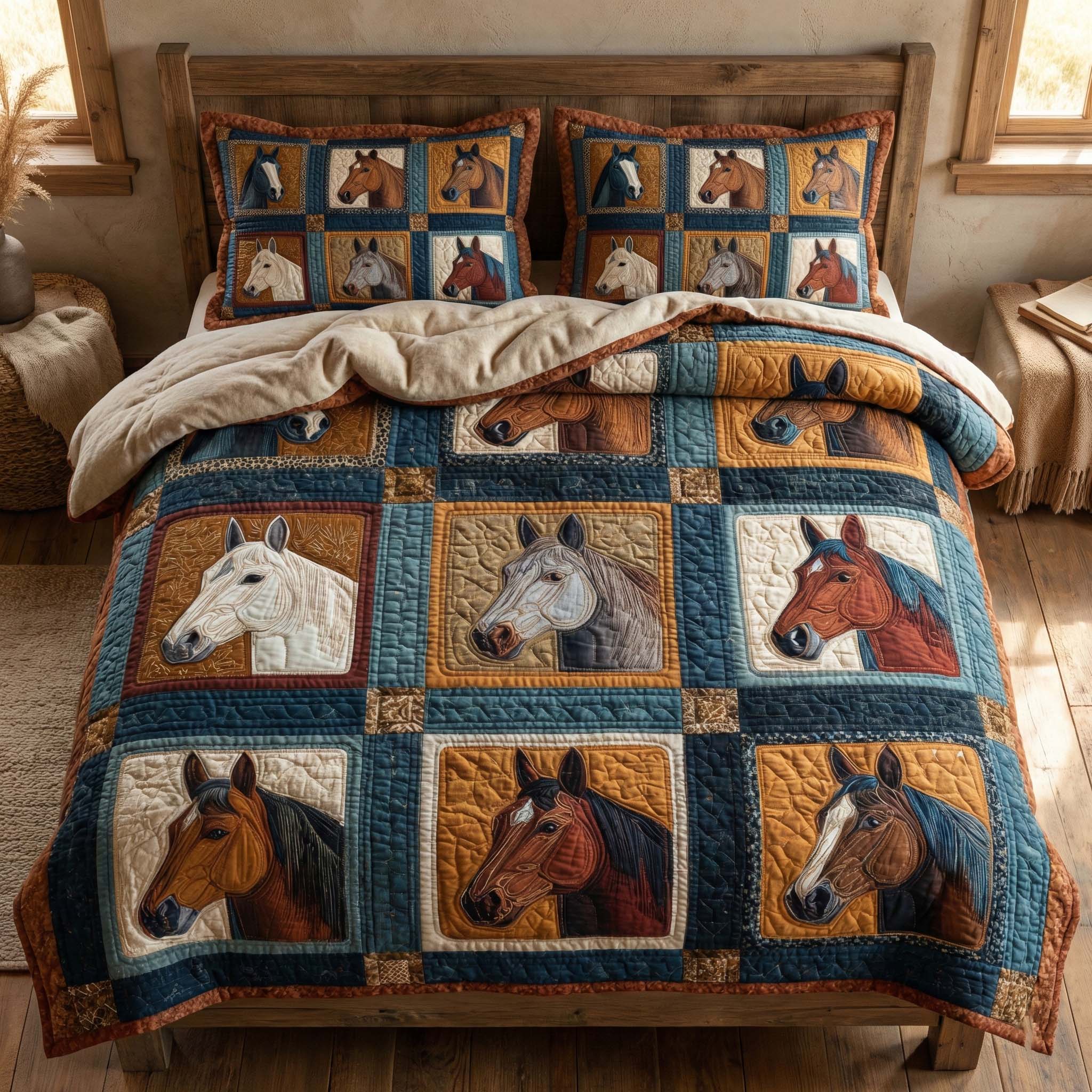 Western Portraits Quilted Bedding Set Western Cowboy Coverlet Set Cute Room Decor