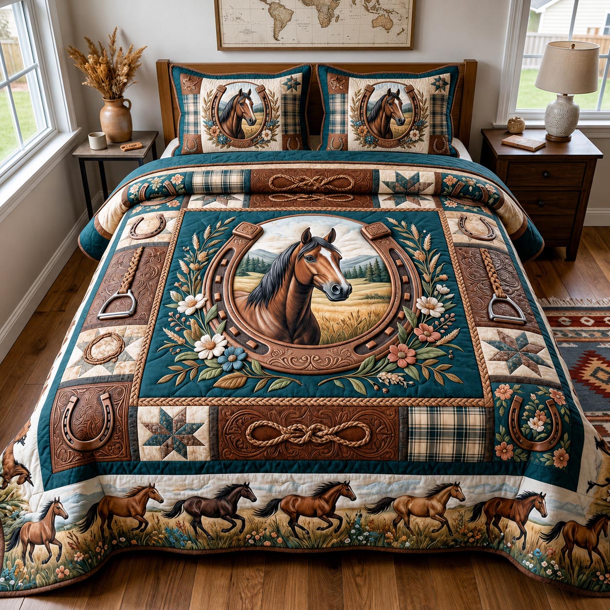 Western Soul Quilted Bedding Set Western Cowboy Coverlet Set Gift For Room Lovers