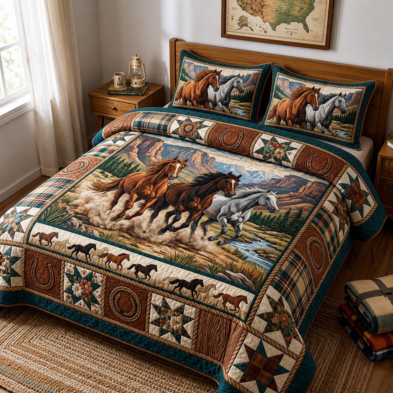 Western Soul Quilted Bedding Set Western Cowboy Coverlet Set Home Gifts For Him