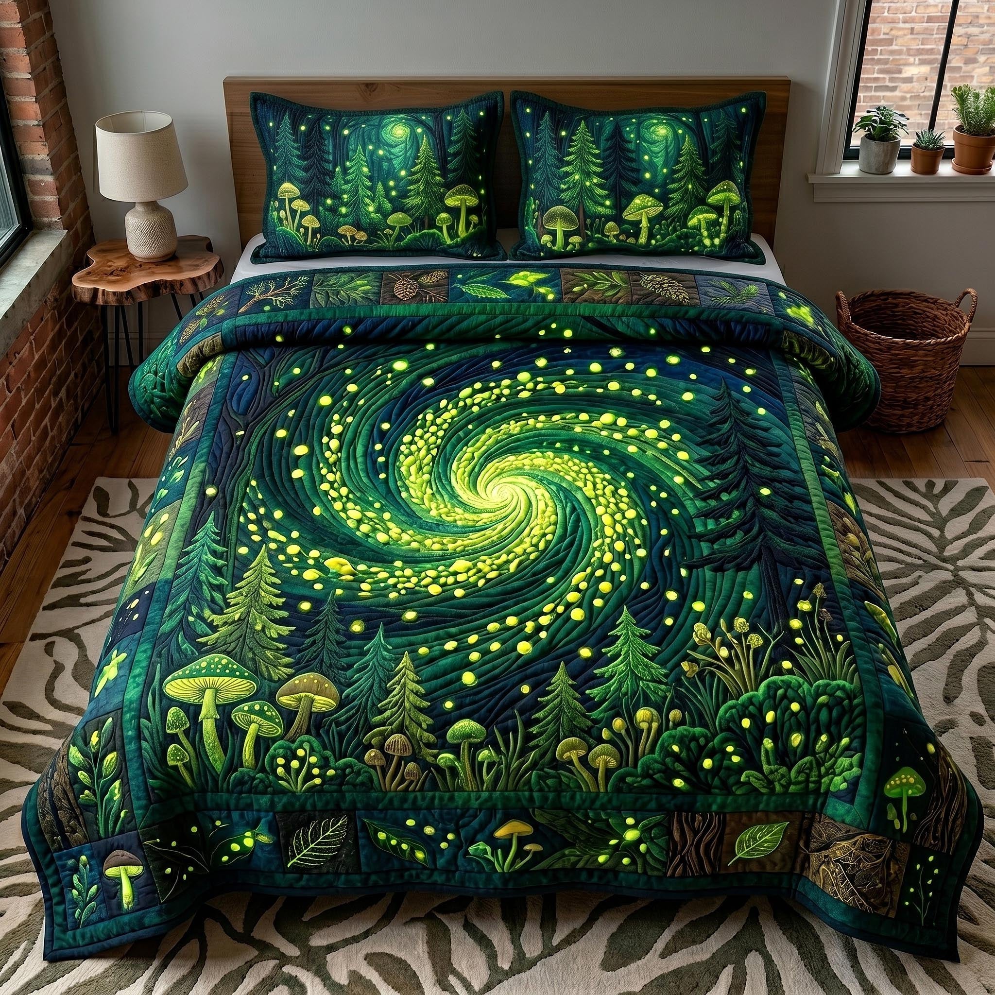 Whispering Pines Quilted Bedding Set Woodland Serenity Coverlet Set Cozy Home Decor