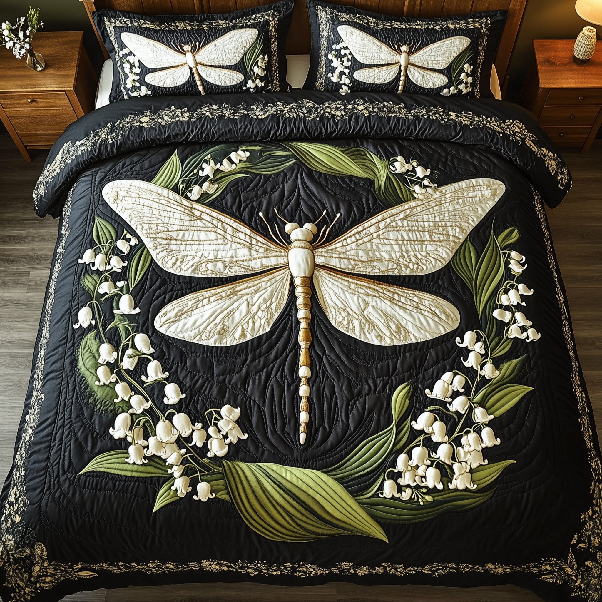 Whispers of the Valley Quilted Bedding Set Woodland Serenity Coverlet Set Great Gift