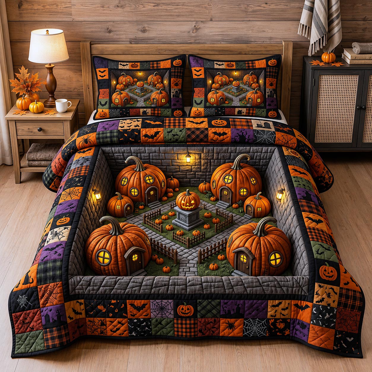 Wicked Village Quilted Bedding Set Halloween Haunt Coverlet Set Cute Room Decor Finds