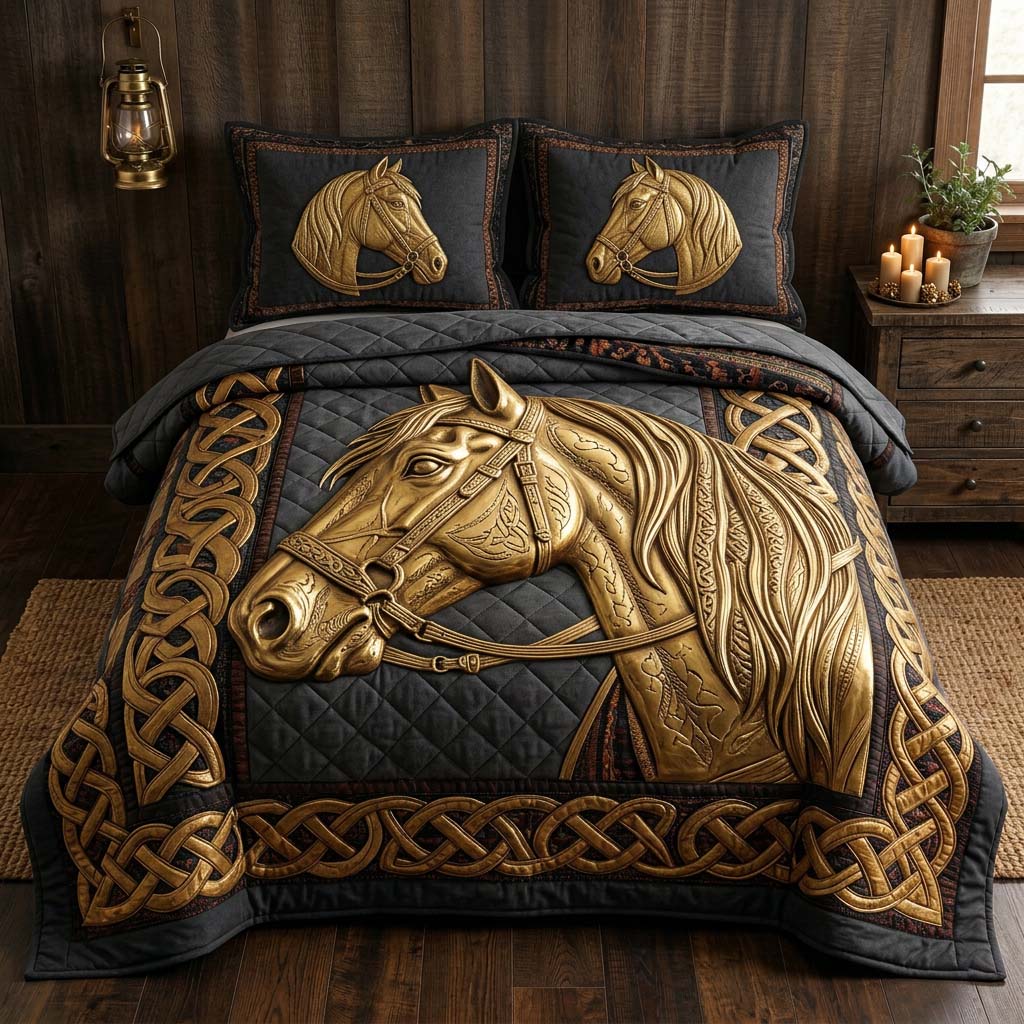 Wild Stallion Quilted Bedding Set Lion Lover Coverlet Set Gift For Home Lover