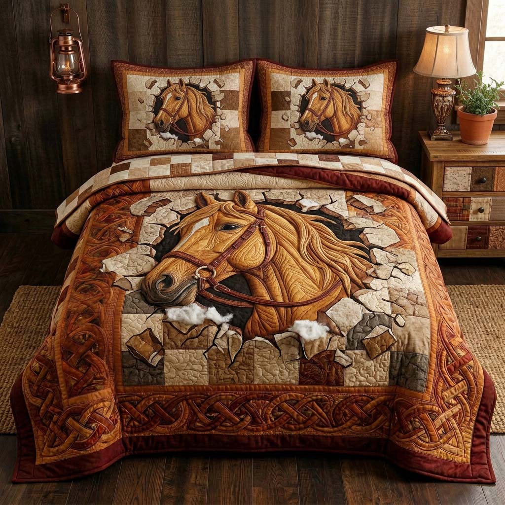 Wild Stallion Quilted Bedding Set Lion Lover Coverlet Set Gifts For Home Lovers
