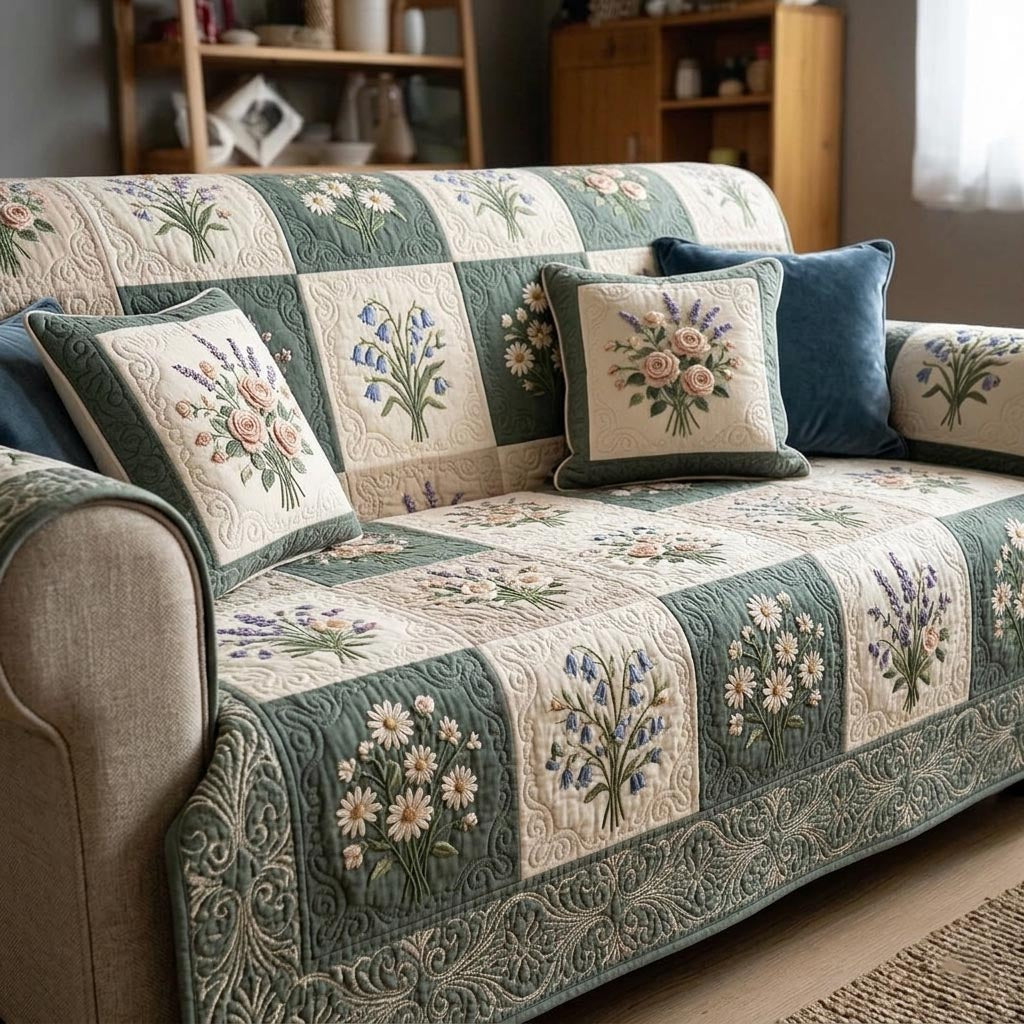 Wildflower Books Quilted Sofa Cover Literary Retreat Quilted Couch Cover Room Decor Ideas