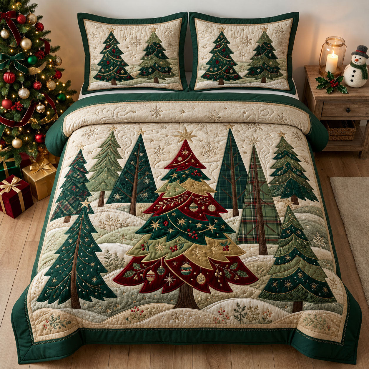 Winter Forest Quilted Bedding Set Woodland Serenity Coverlet Set Cool Room Decor