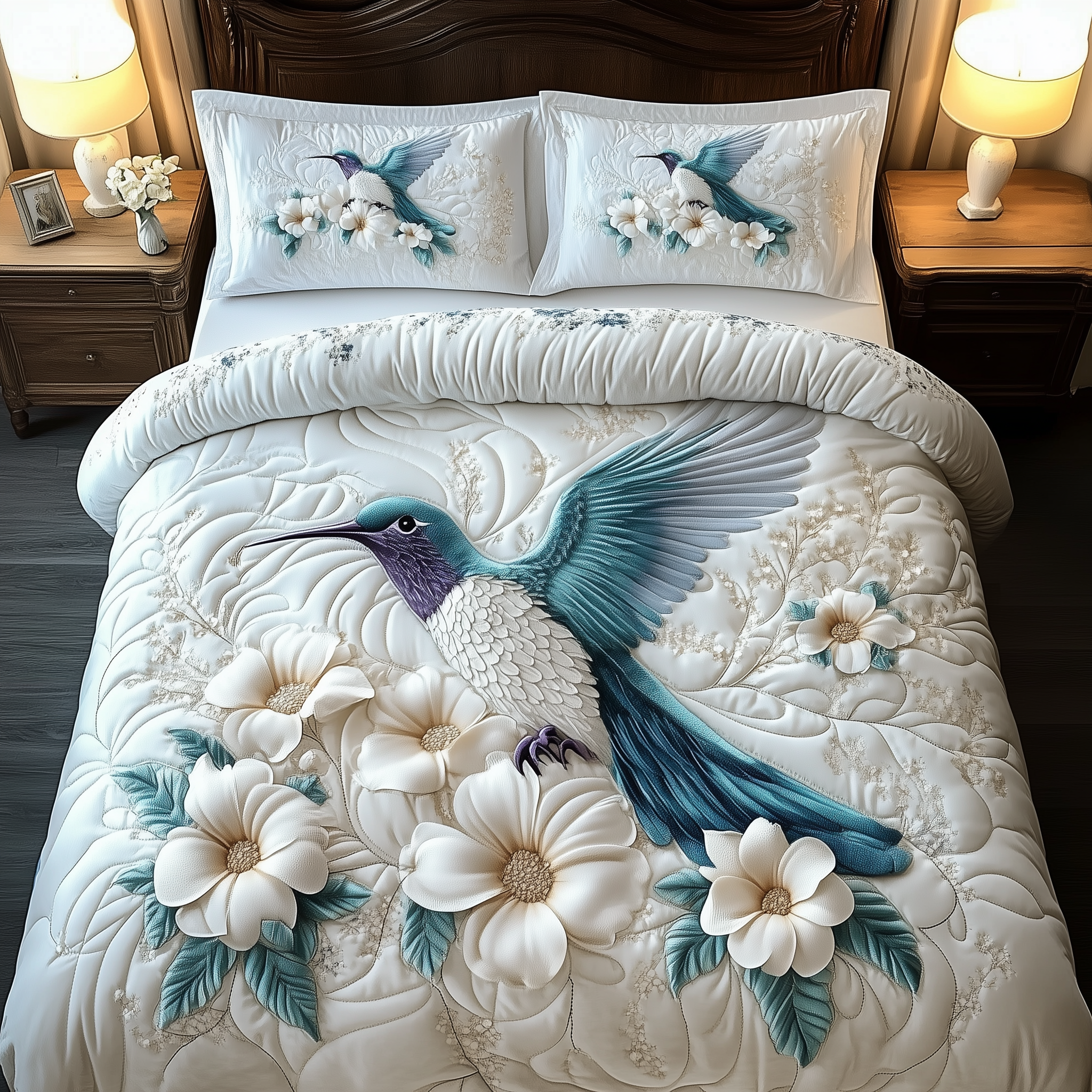 Winter Hummingbird Quilted Bedding Set Hummingbird Lover Coverlet Set Unique Gifts