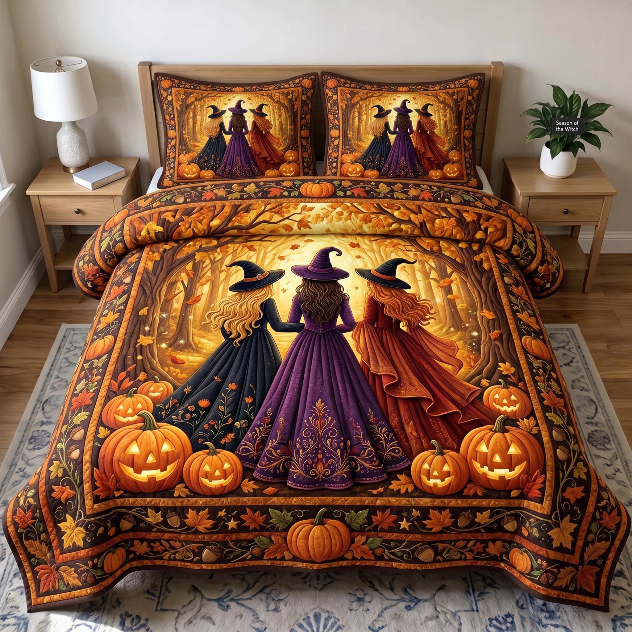Witches Coven Quilted Bedding Set Witch Halloween Coverlet Set New Home Gift Ideas