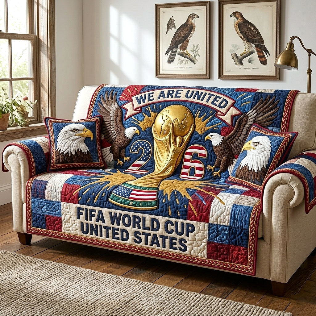 World Championship Quilted Sofa Cover Soccer Pride Quilted Couch Cover Room Decor Gift Ideas