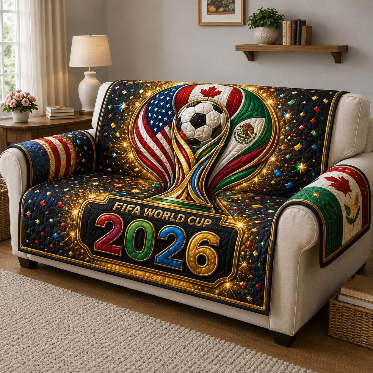 World Cup 2026 Quilted Sofa Cover Championship Spirit Quilted Couch Cover Present For New Home