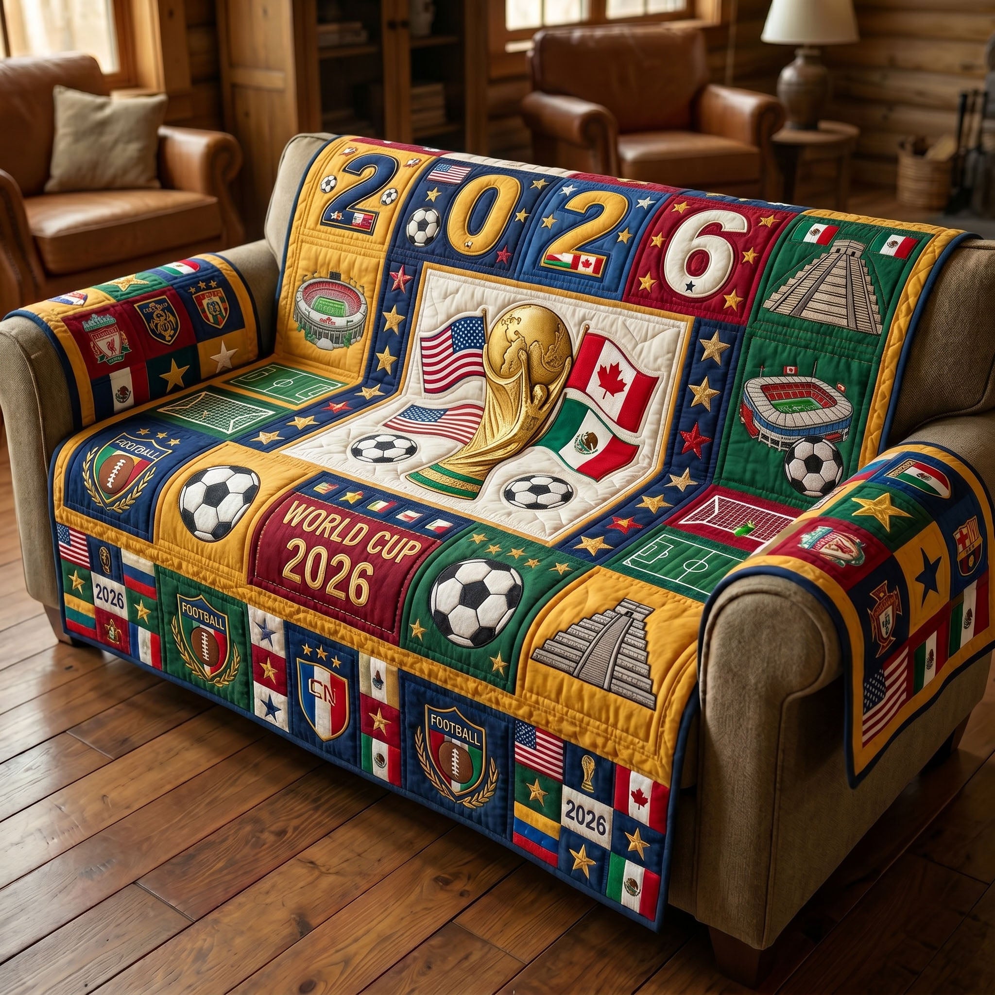 World Cup Quilted Sofa Cover Global Soccer Quilted Couch Cover Room Decor Gift