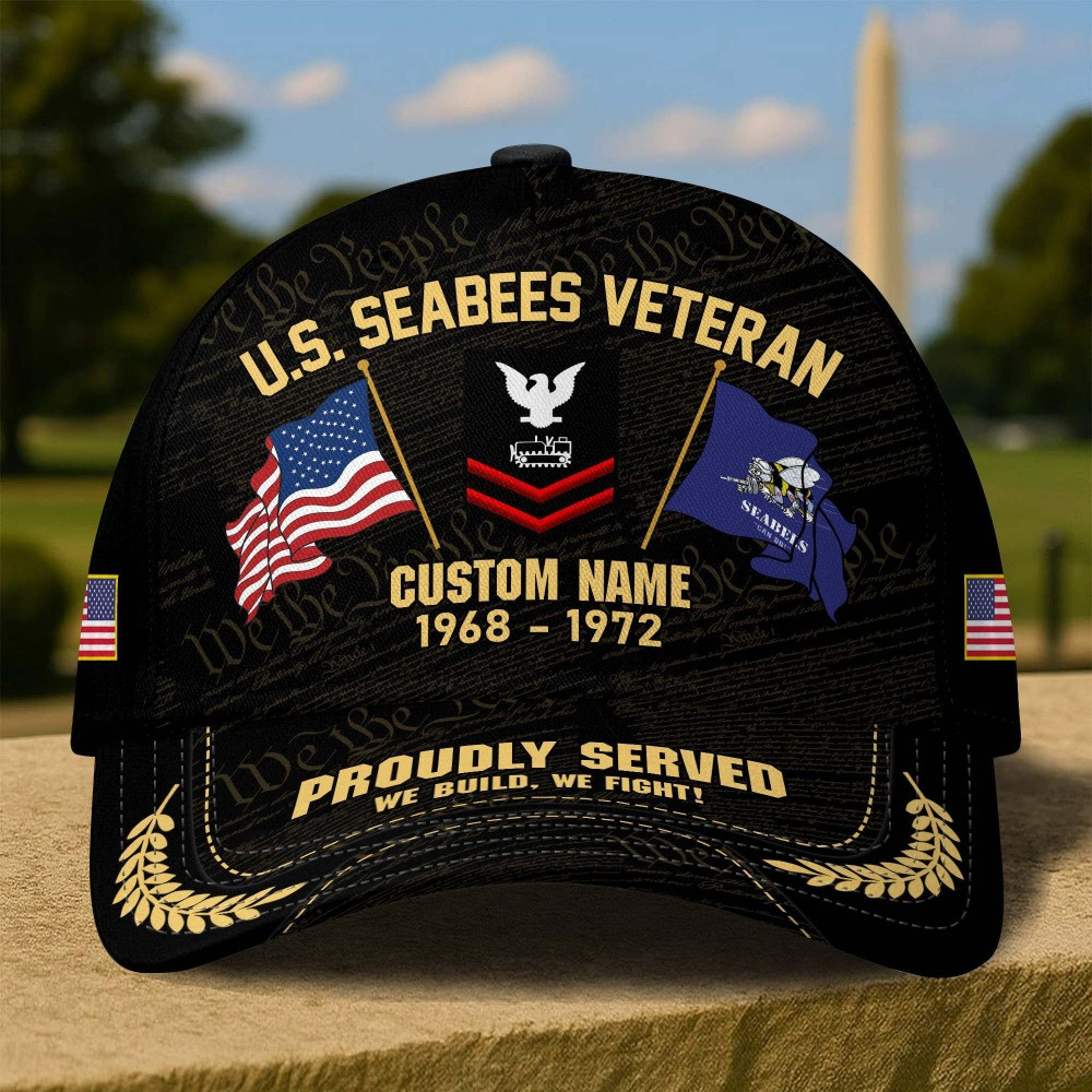 Custom Name US Seabees Veteran Camo Hat Veteran Day Merch Gift For US Veterans