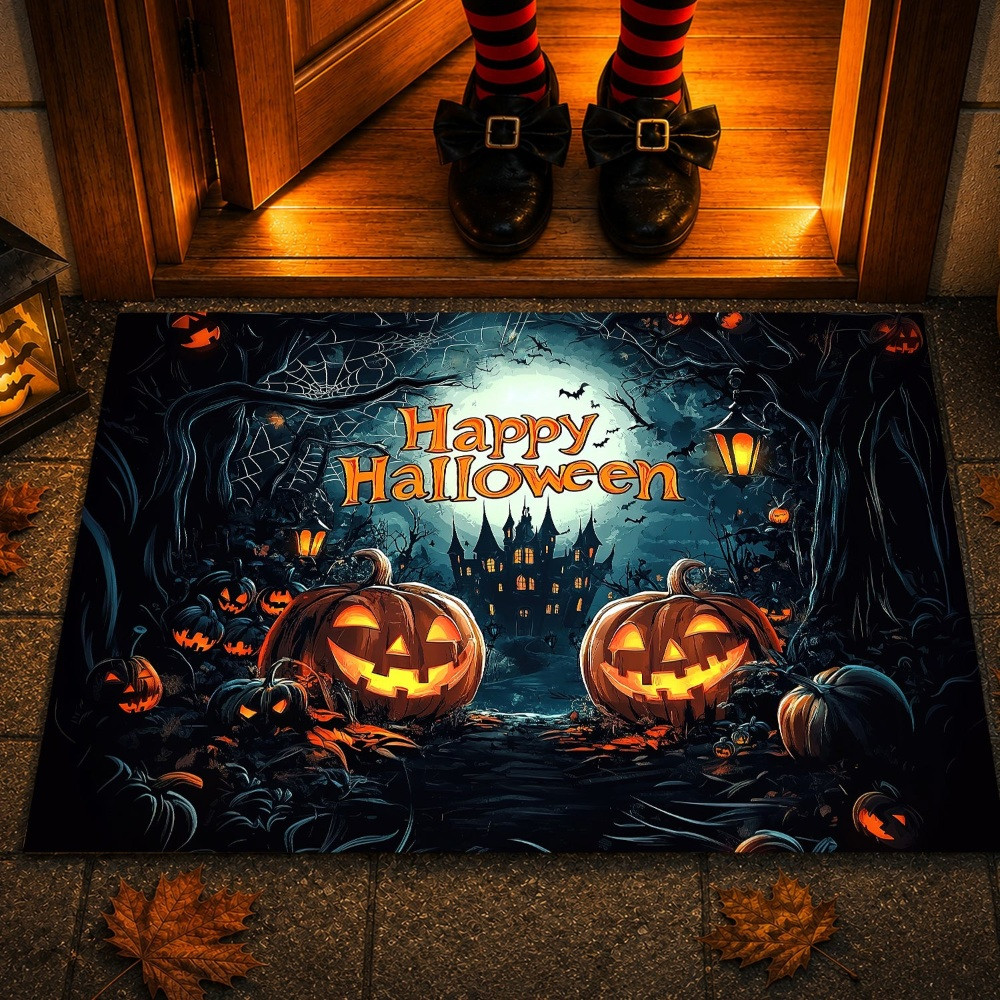 Happy Halloween Pumpkin Haunted House Halloween Doormat Spooky Welcome Mat Housewarming Gift