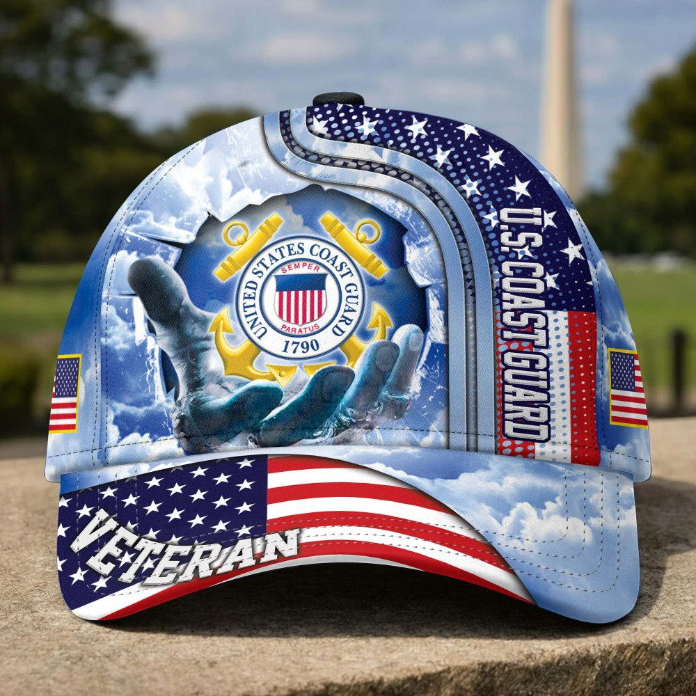 US Coast Guard Veteran American Flag Semper Paratus Hat Veterans Day Merch Fathers Day Gifts