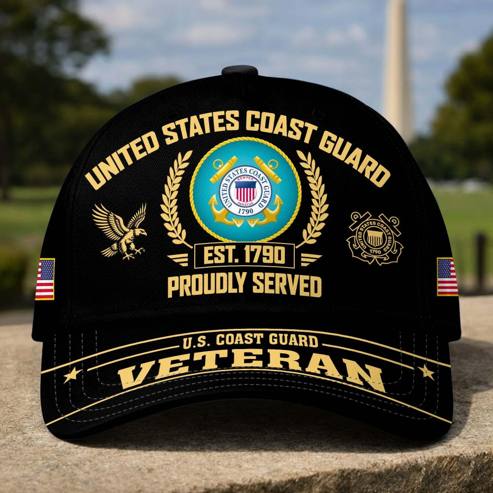 US Coast Guard Veteran Est 1790 Baseball Hat Patriotic Military Merch Gift For Veteran Dad