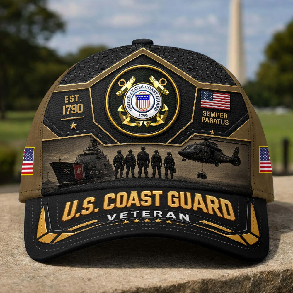 US Coast Guard Veteran Soldiers Silhouette Baseball Hat Veterans Day Merch Fathers Day Gifts