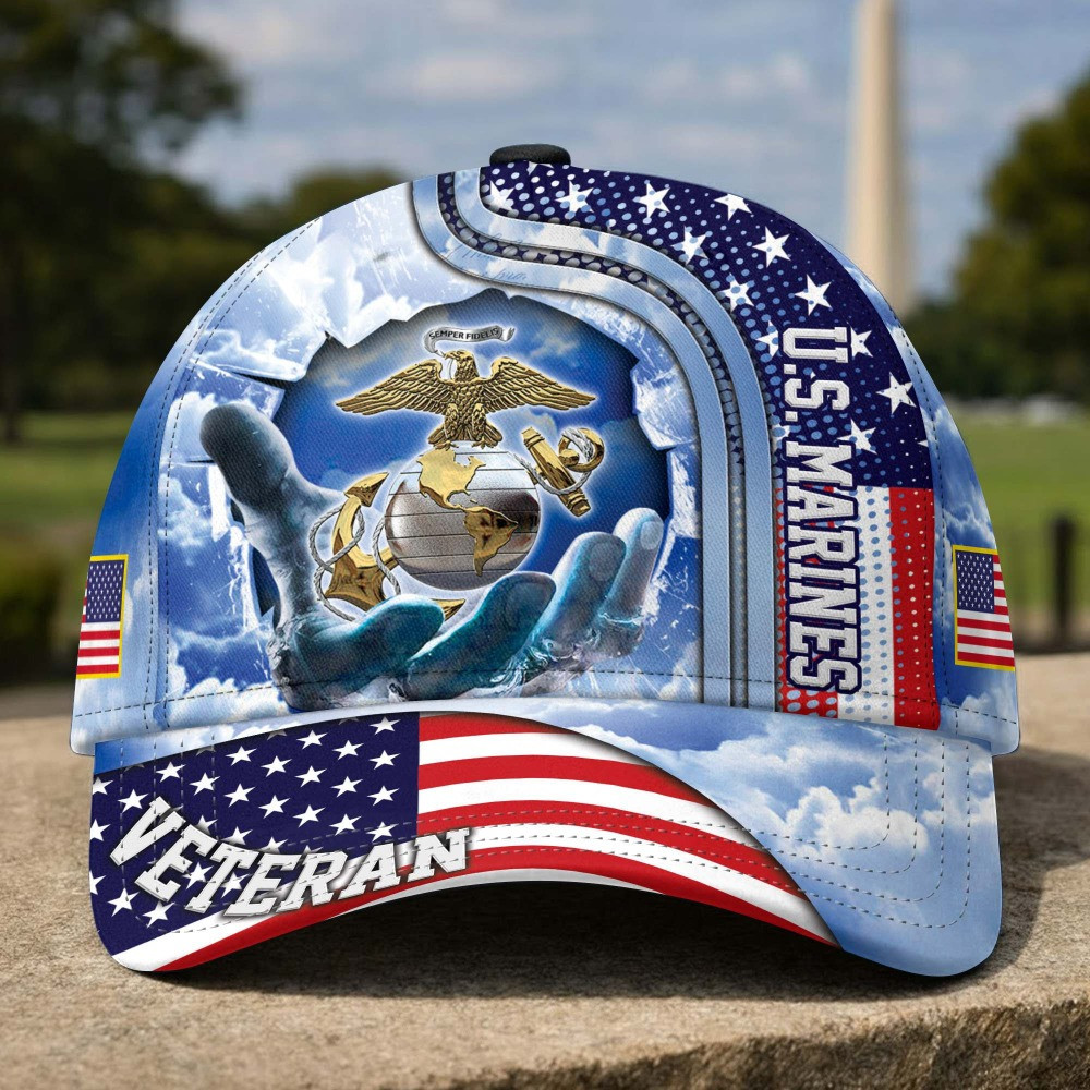 US Marine Corps Veteran American Flag Baseball Hat Veterans Day Merch Gifts For US Veterans