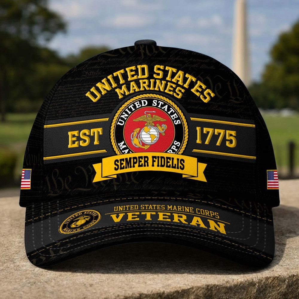 US Marine Corps Veteran Est 1775 Semper Fidelis Emblem Hat Veterans Day Merch Fathers Day Gifts