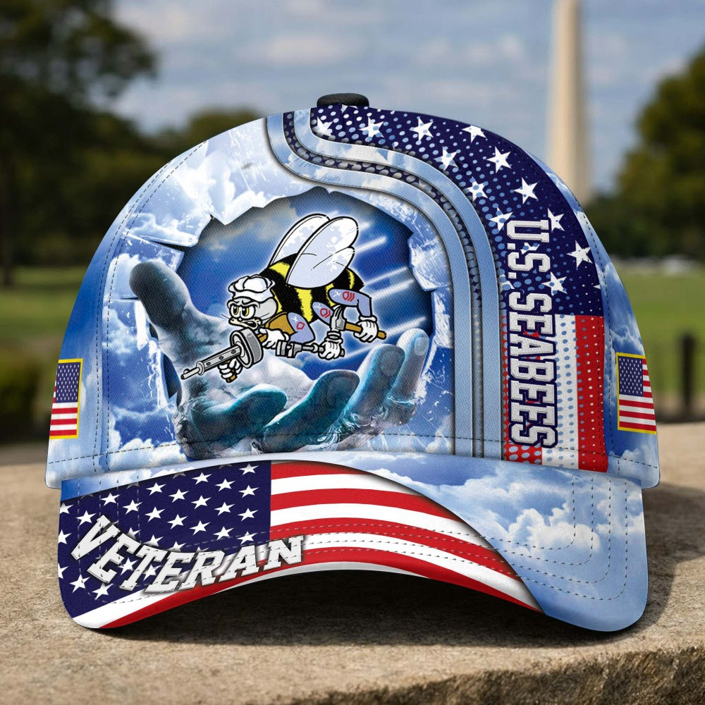 US Navy Seabees Veteran American Flag Hat Veterans Day Merch Gift For Veteran Dad