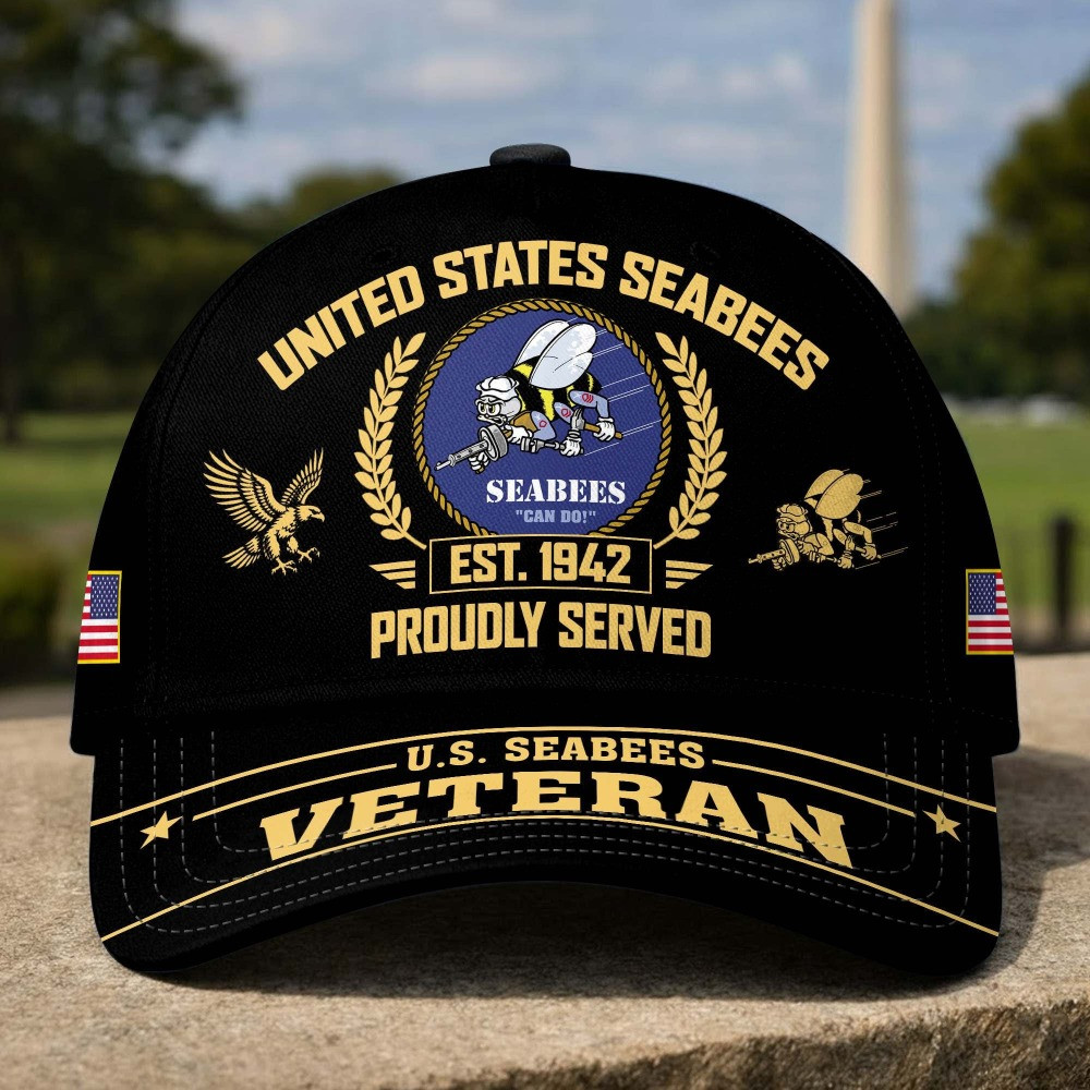 US Navy Seabees Veteran Est 1942 Baseball Hat Patriotic Military Merch Gifts On Fathers Day