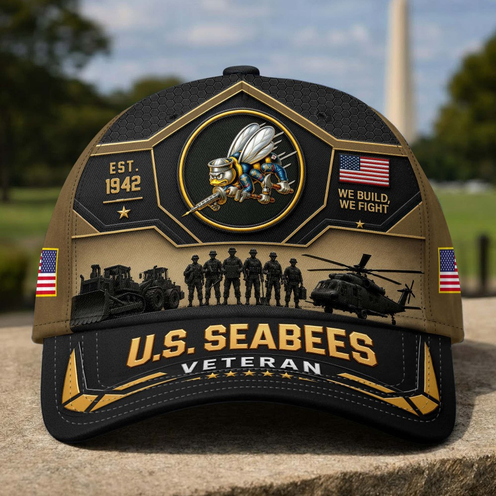 US Navy Seabees Veteran Soldiers Silhouette Baseball Hat Veterans Day Merch Fathers Day Gifts