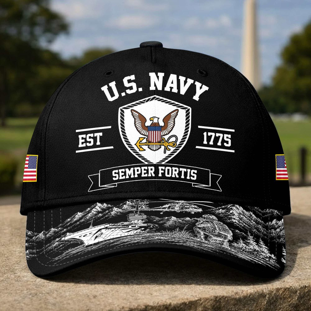 US Navy Veteran Est 1775 Semper Fortis Hat Veterans Day Merch Gift For Veteran Dad
