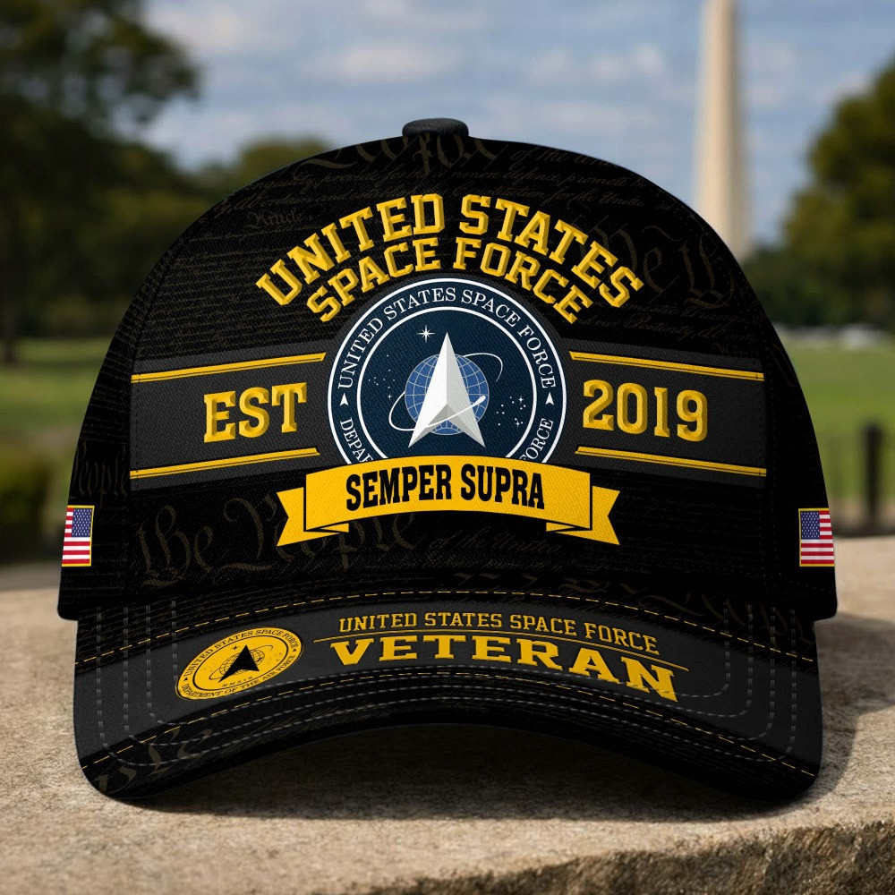 US Space Force Veteran Est 2019 Semper Supra Emblem Hat Veterans Day Merch Fathers Day Gifts